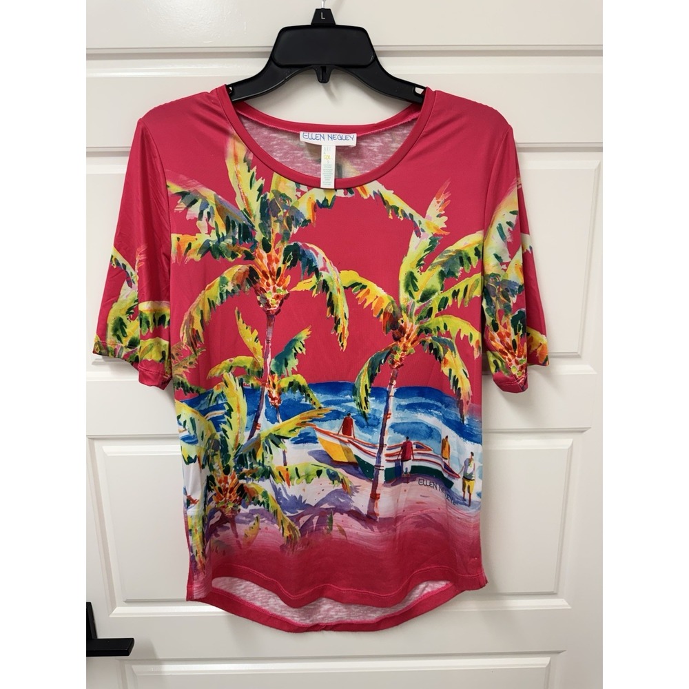 Ellen Negley Small Top Blouse Watercolor art to wear coastal nautical A7